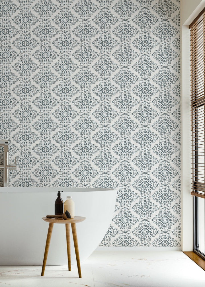 Timbre Damask - Stone Blue Wallpaper
