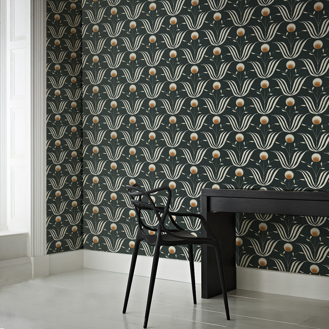 Spring Bloom - Soot Black Floral Wallpaper