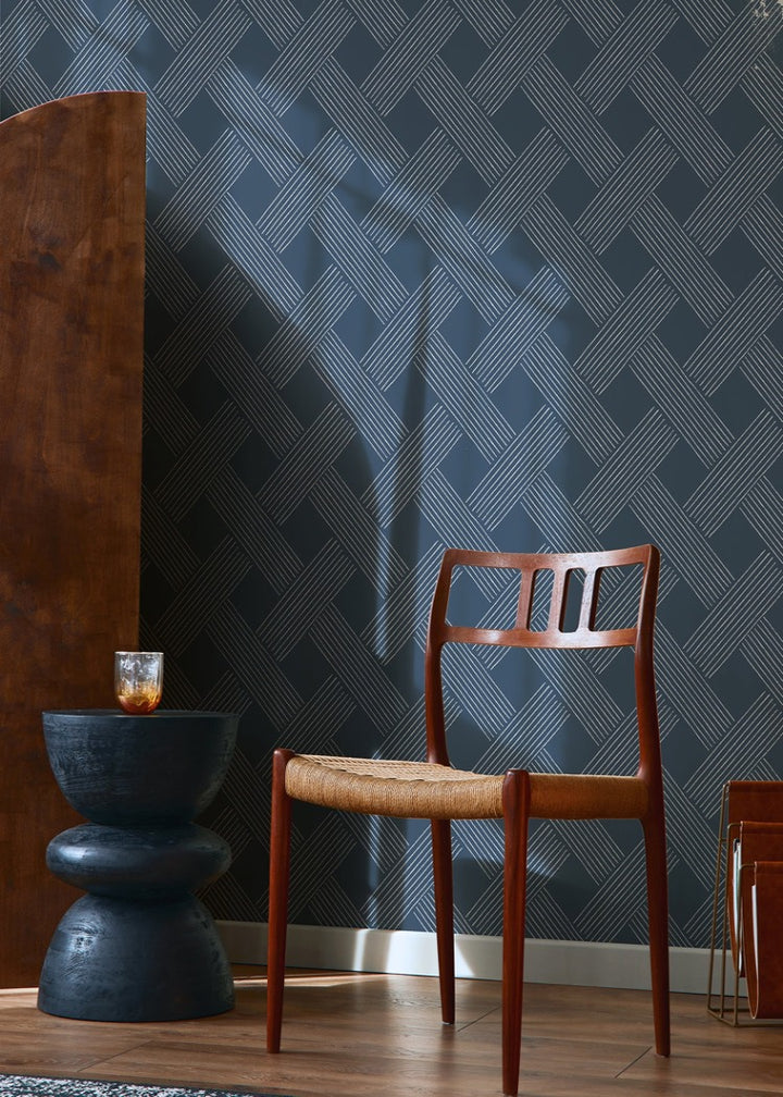Lattice Weave - Navy Wallpaper