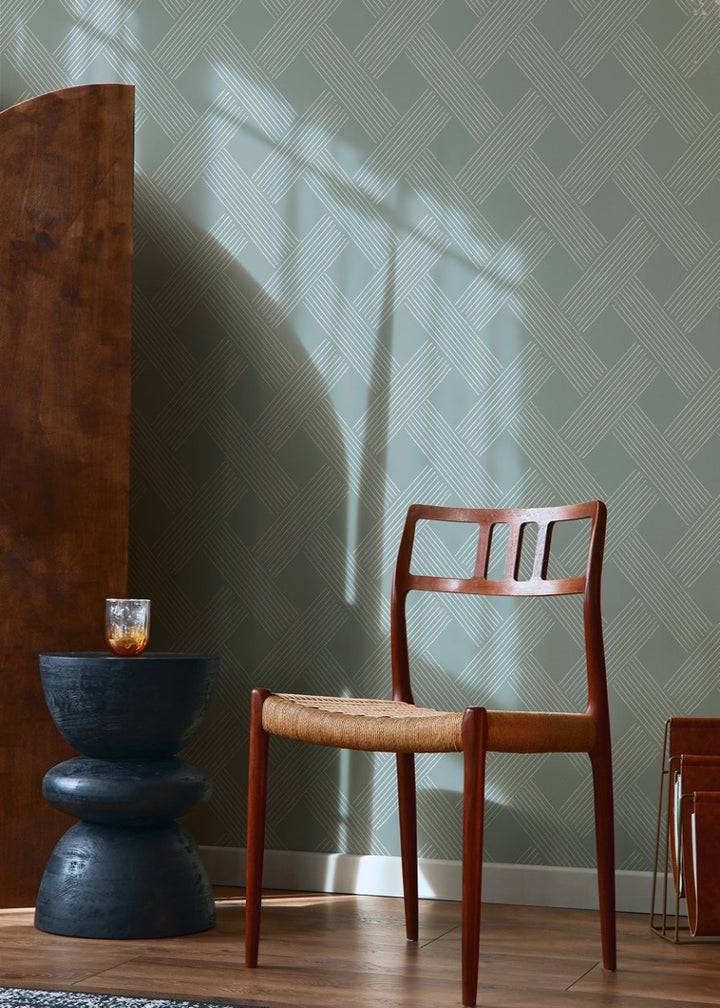 Lattice Weave - Ash Blue Wallpaper