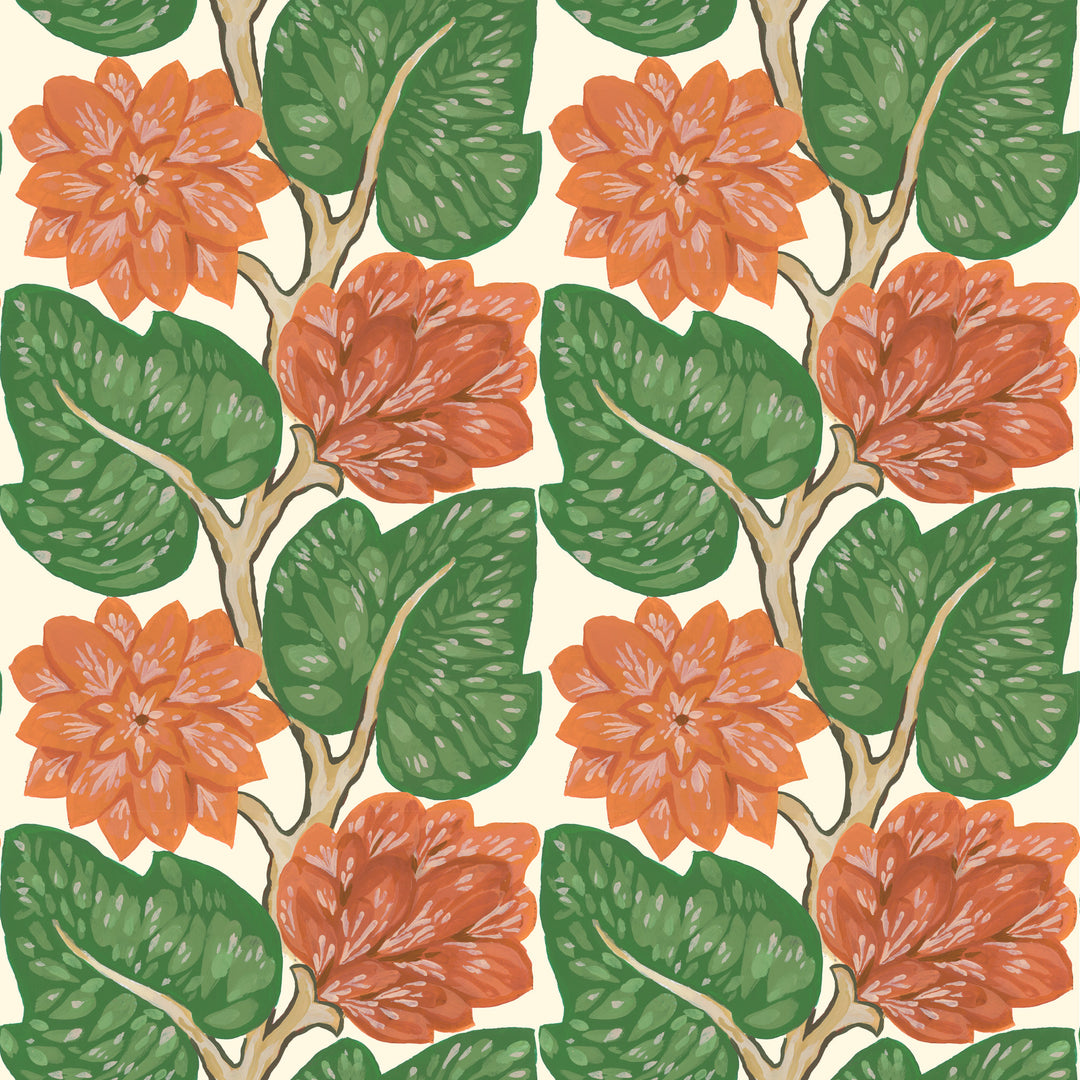 Vintage Vines - Vermillion Red Floral Wallpaper by Bohemian Bungalow
