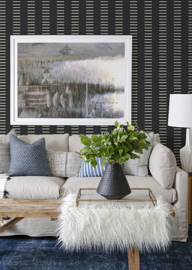 Dashing - Jet Black Reverse Geometric Wallpaper by Mrs. Paranjape