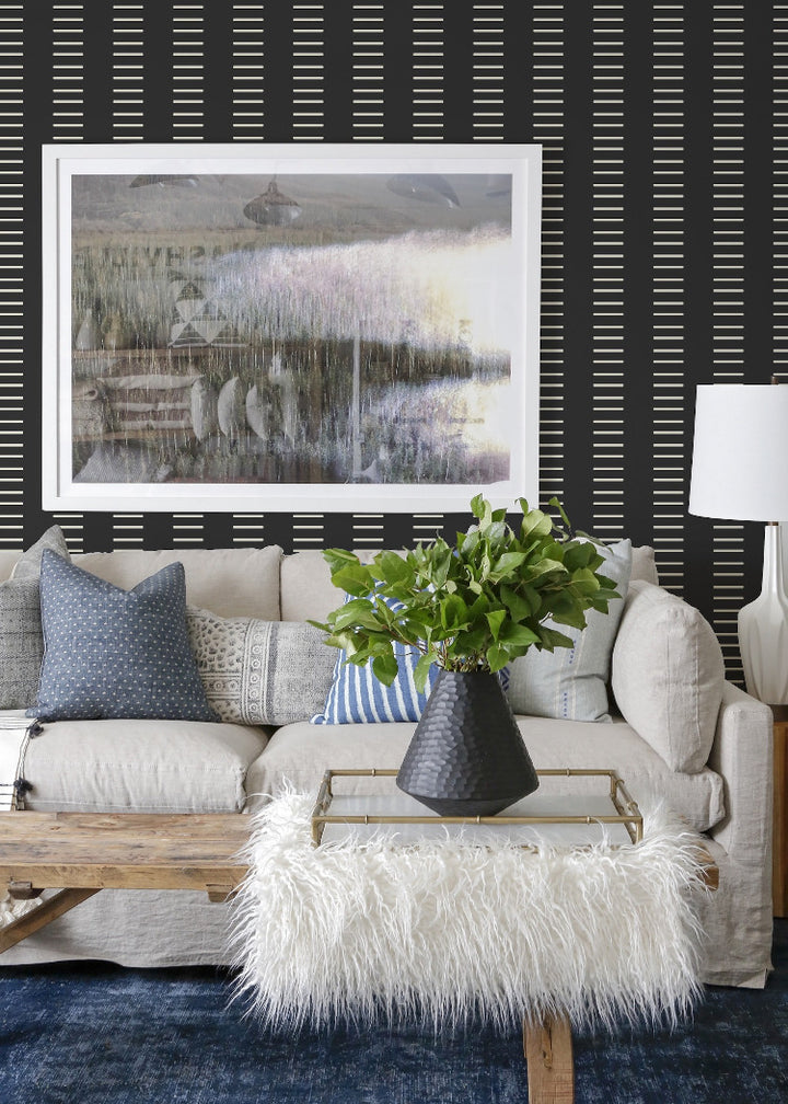 Dashing - Jet Black Reverse Geometric Wallpaper by Mrs. Paranjape