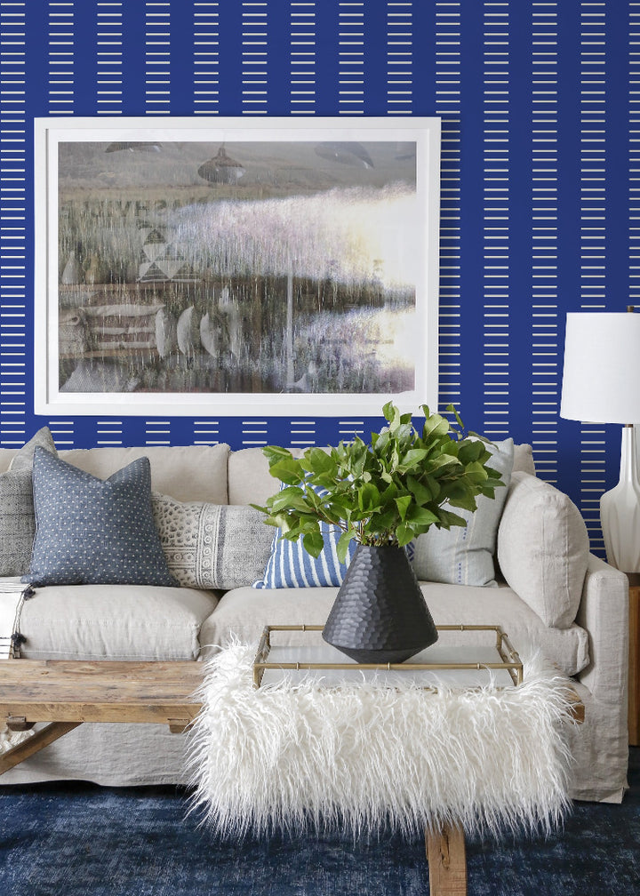 Dashing - Yves Blue Reverse Geometric Wallpaper by Mrs. Paranjape