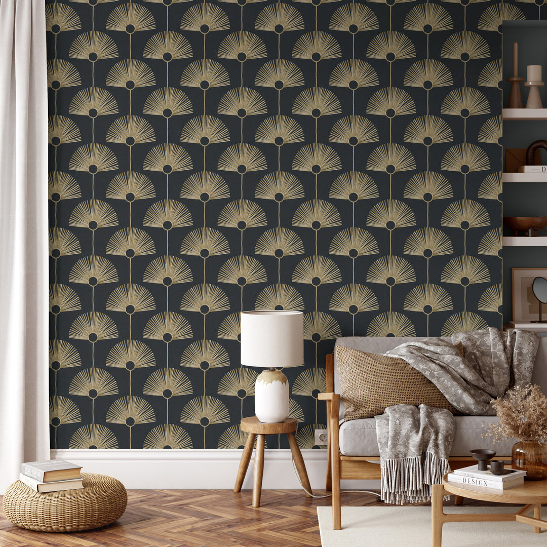 Deco Fan - Black Gold Wallpaper by Bohemian Bungalow