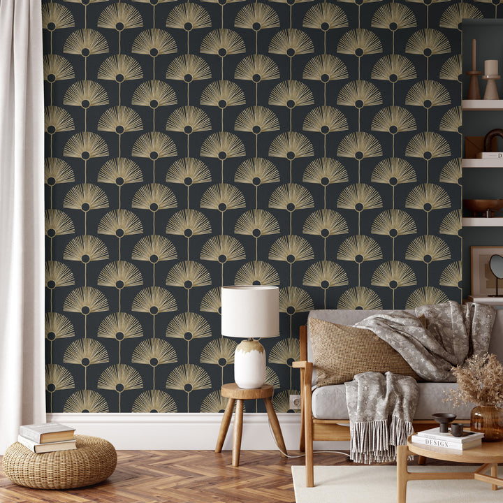 Deco Fan - Black Gold Wallpaper by Bohemian Bungalow