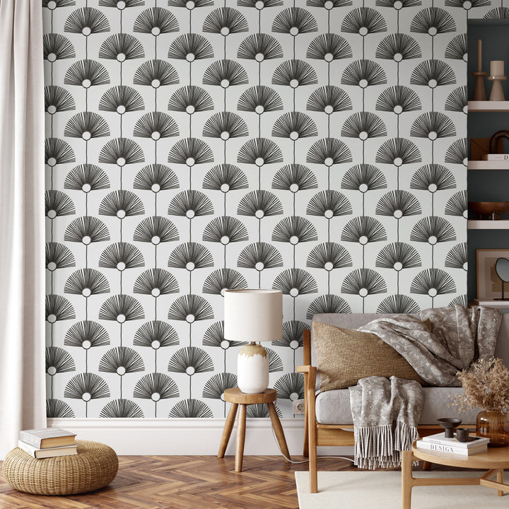 Deco Fan - Calligraphy Black Wallpaper by Bohemian Bungalow