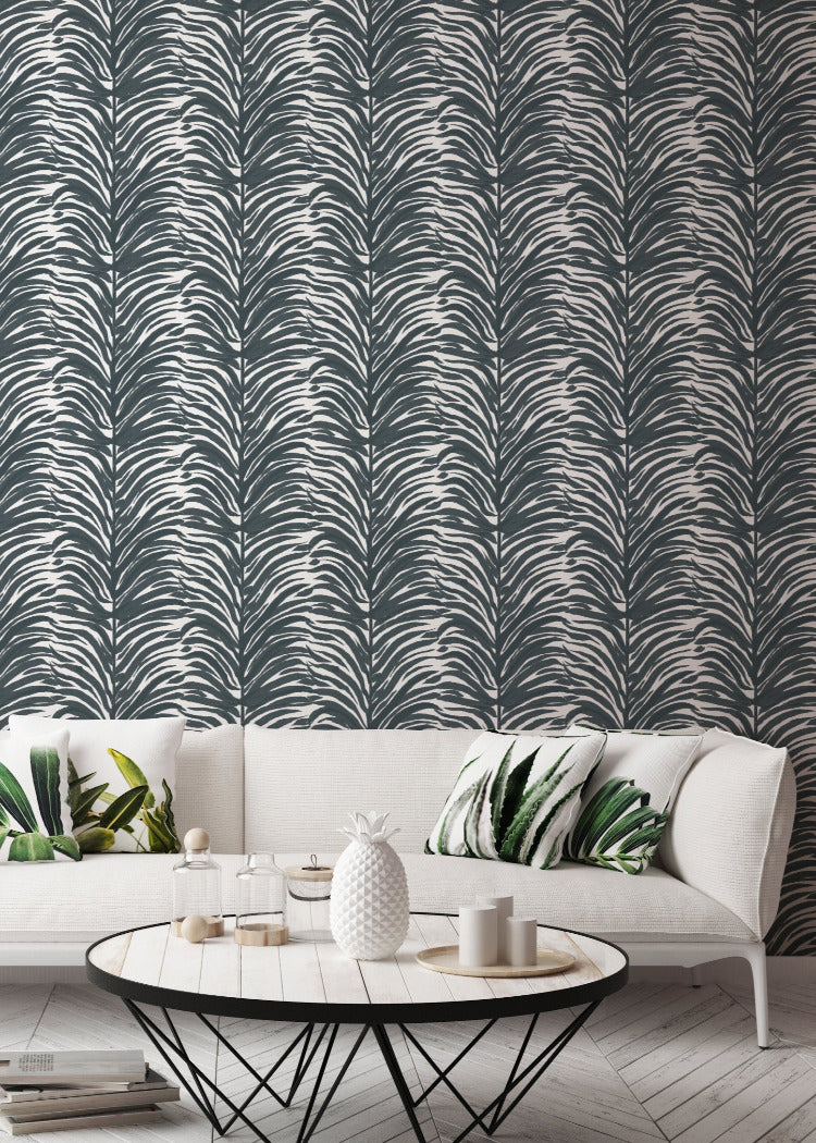 Deco Fern - Charcoal Floral Wallpaper by Bohemian Bungalow