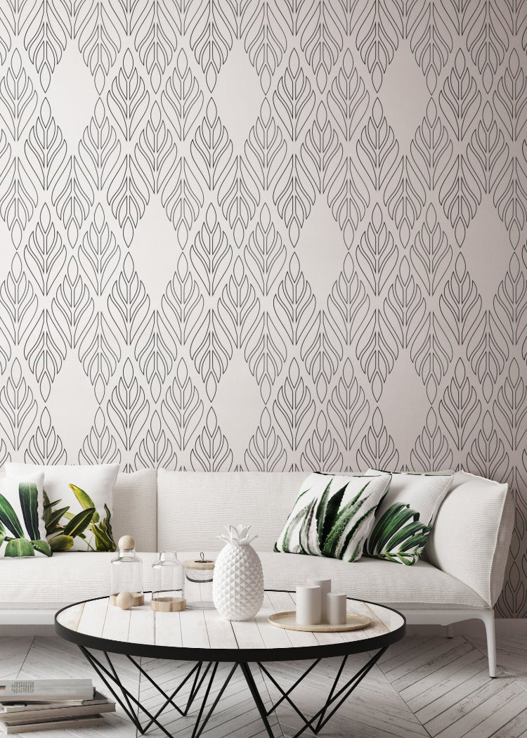 Deco Palm - Black Floral Wallpaper by Bohemian Bungalow