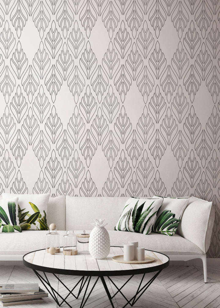 Deco Palm - Black Floral Wallpaper by Bohemian Bungalow