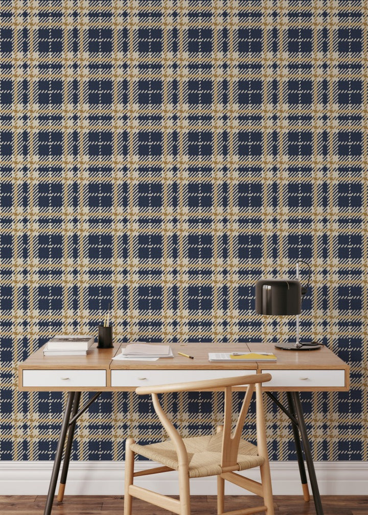 Clark Plaid - Navy Gold Coast Wallpaper