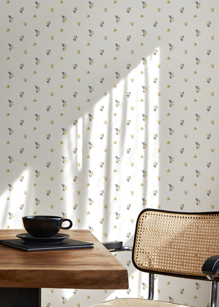 Miniature Roses - Gold Floral Wallpaper
