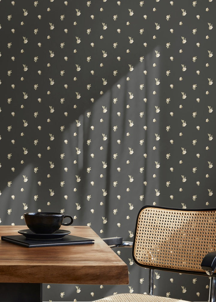 Miniature Roses - Soot Black Floral Wallpaper