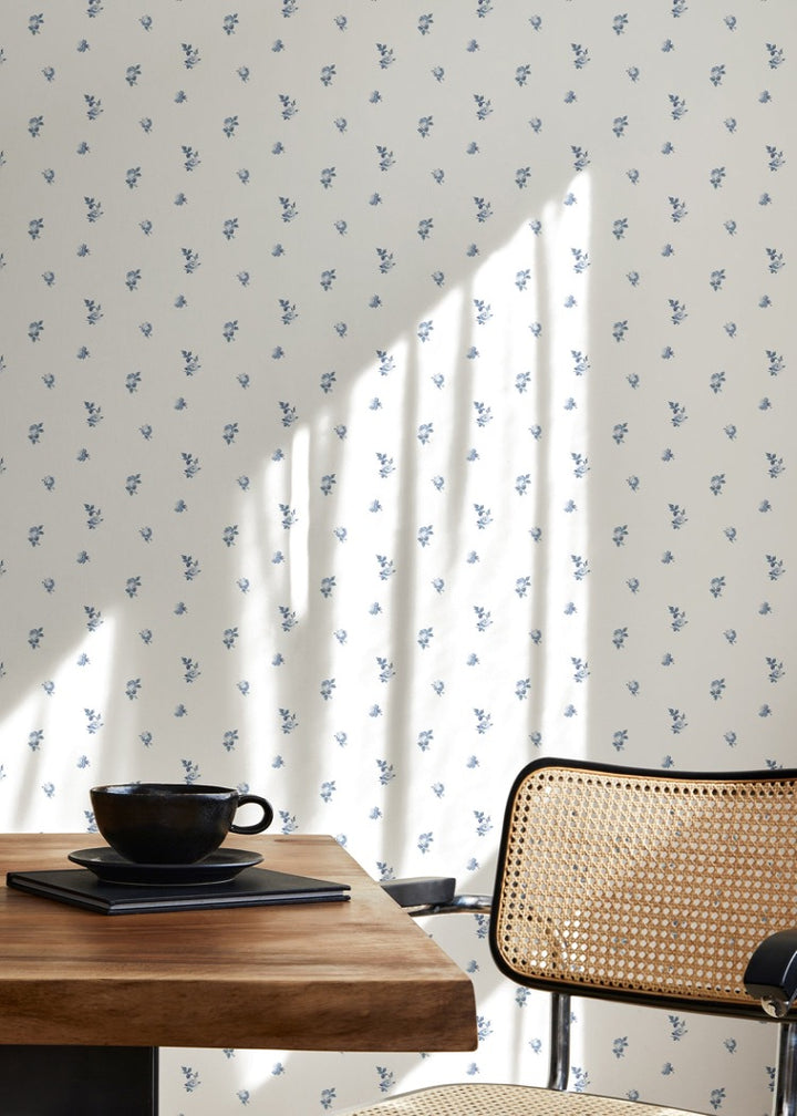 Miniature Roses - Porcelain Blue Floral Wallpaper