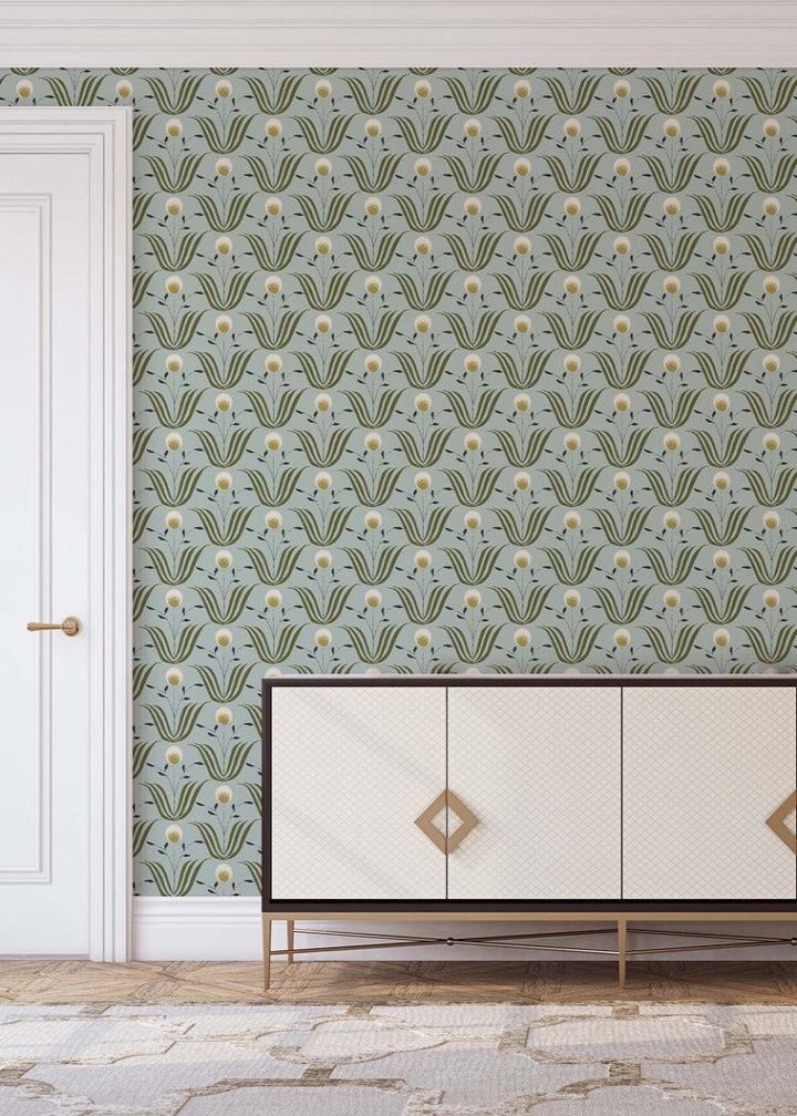 Spring Bloom - Ash Blue Floral Wallpaper