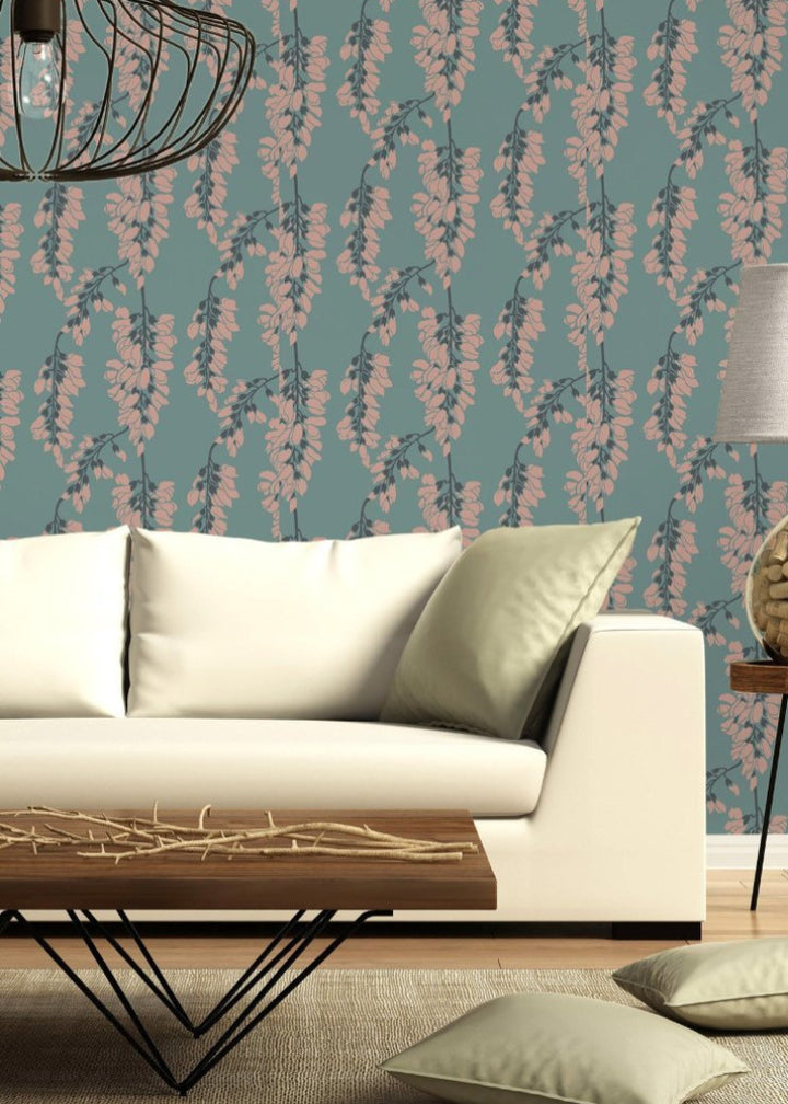 Wisteria Floral - Light Blue Wallpaper