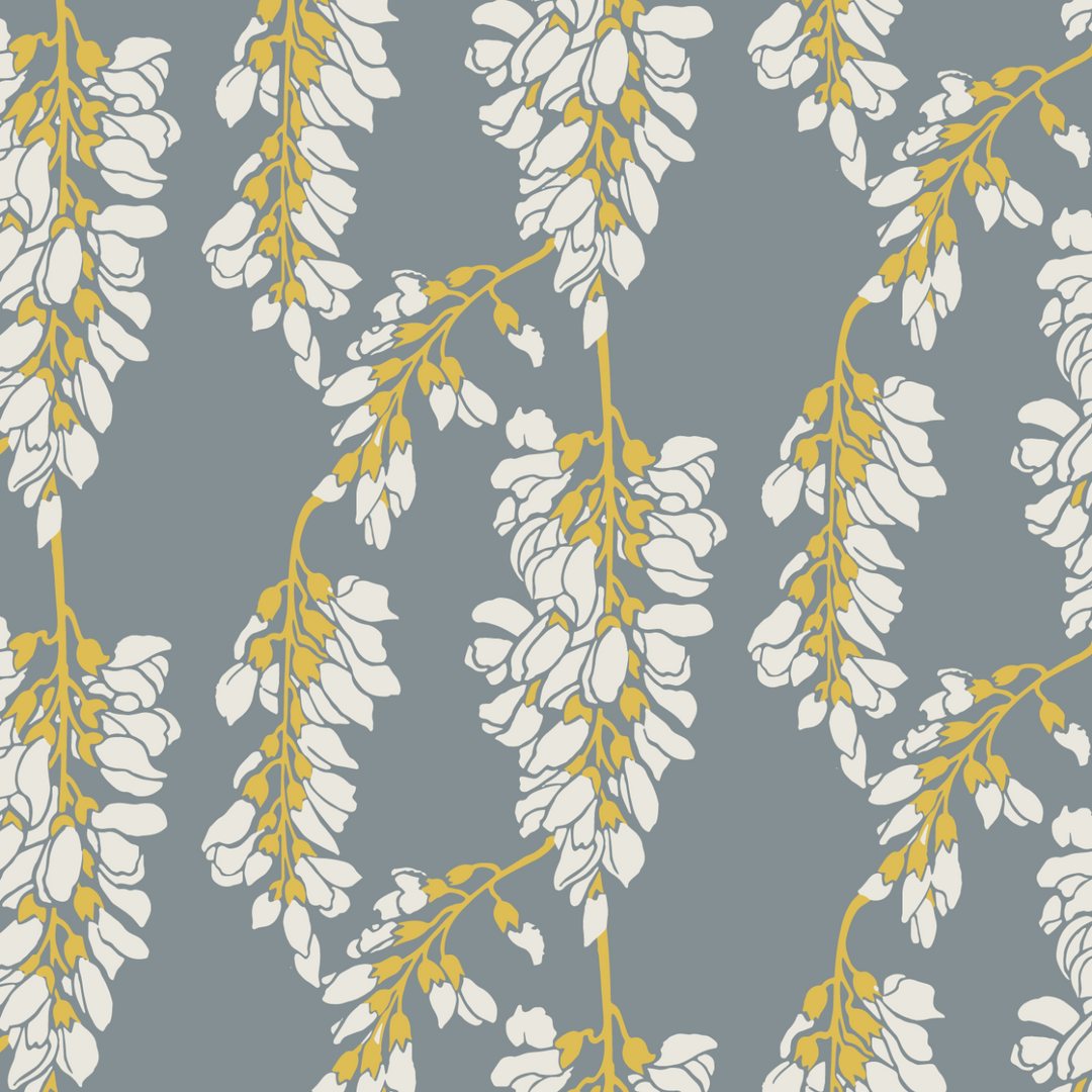 Wisteria Floral - Gray and Yellow Wallpaper