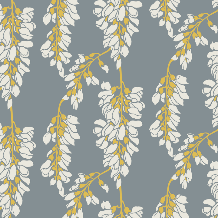 Wisteria Floral- Gray and Yellow Wallpaper