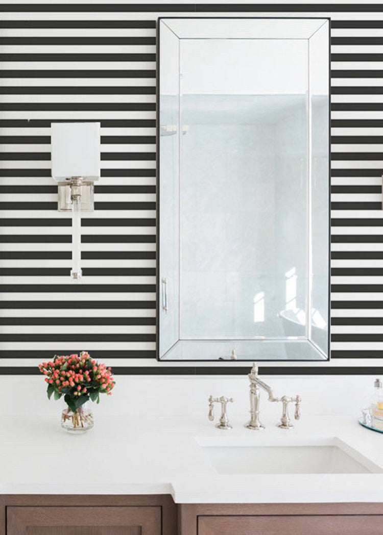 Versa Stripe - Jet Black Geometric Wallpaper by Mrs. Paranjape
