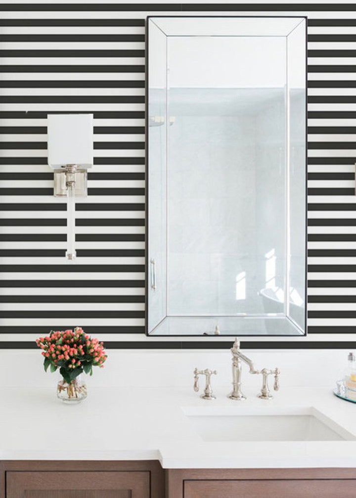 Versa Stripe - Jet Black Geometric Wallpaper by Mrs. Paranjape