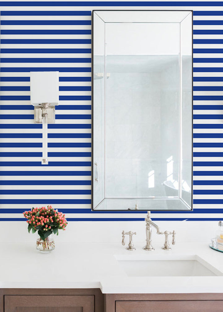 Versa Stripe - Yves Blue Geometric Wallpaper by Mrs. Paranjape