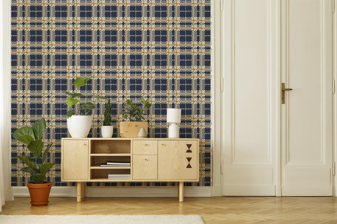 Clark Plaid - Navy Gold Coast Wallpaper