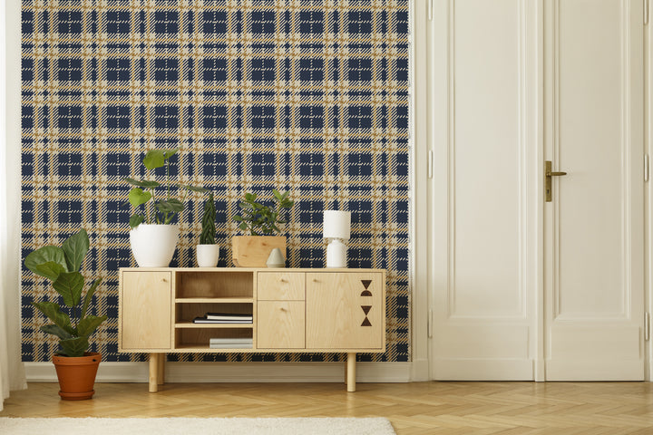 Clark Plaid - Navy Gold Coast Wallpaper