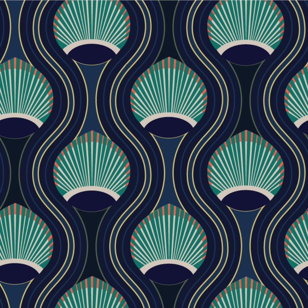 African Art Deco Shell - Blue Wallpaper by Julianne Taylor Style