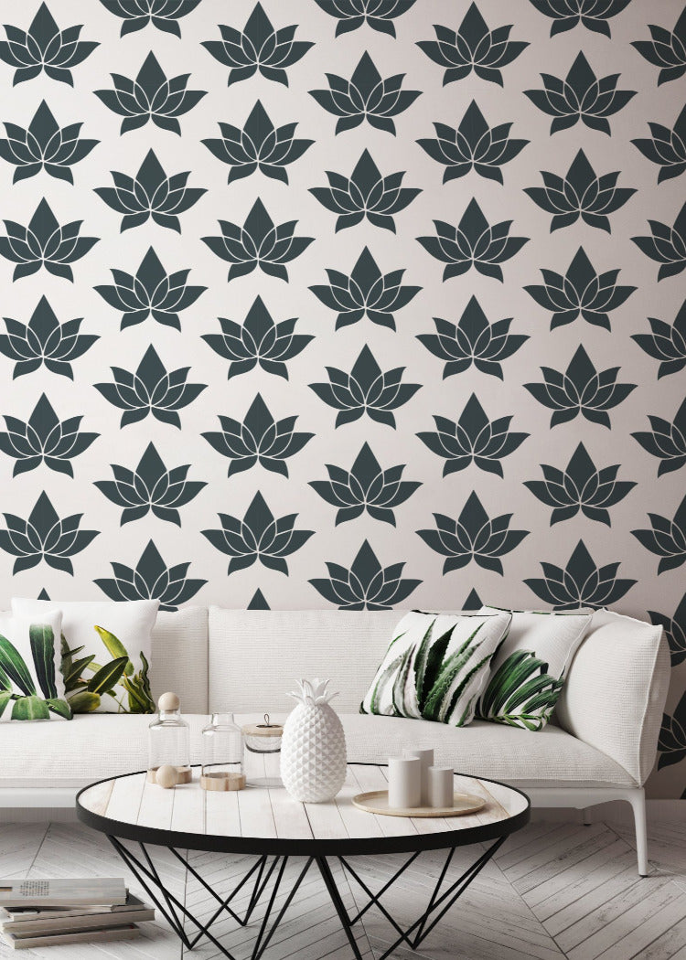 Lotus - Charcoal Wallpaper by Bohemian Bungalow Collection