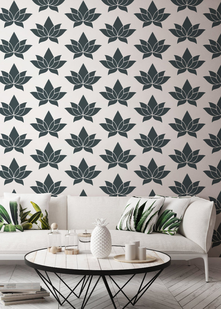 Lotus - Charcoal Wallpaper by Bohemian Bungalow Collection