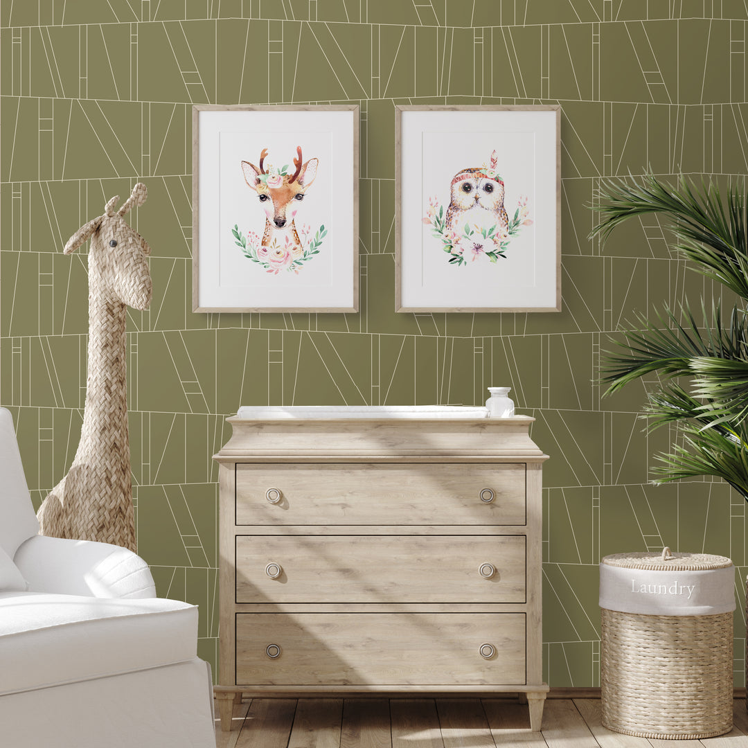 Kazi - Olive Green Wallpaper by Forbes Masters
