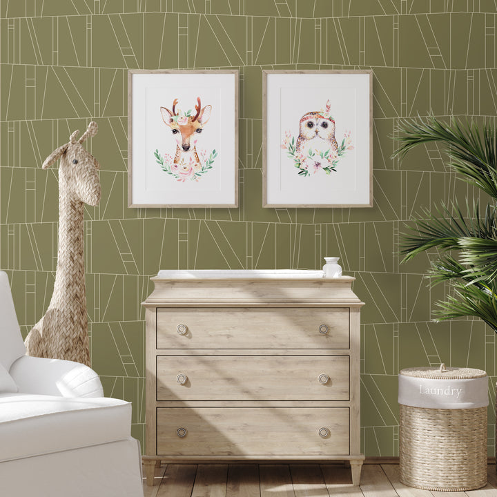Kazi - Olive Green Wallpaper by Forbes Masters