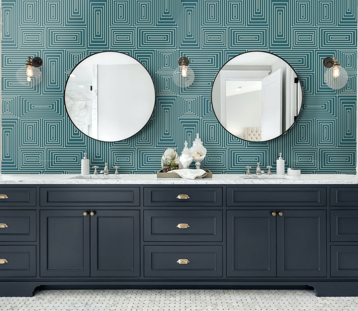 Nia - Teal Geometric Wallpaper by Forbes Masters