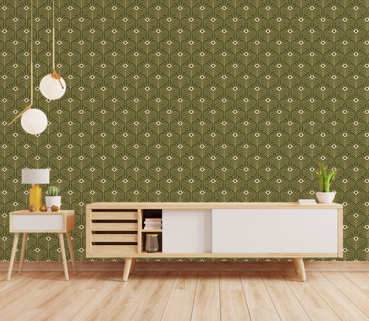 Moroccan Peacock - Olive Wallpaper