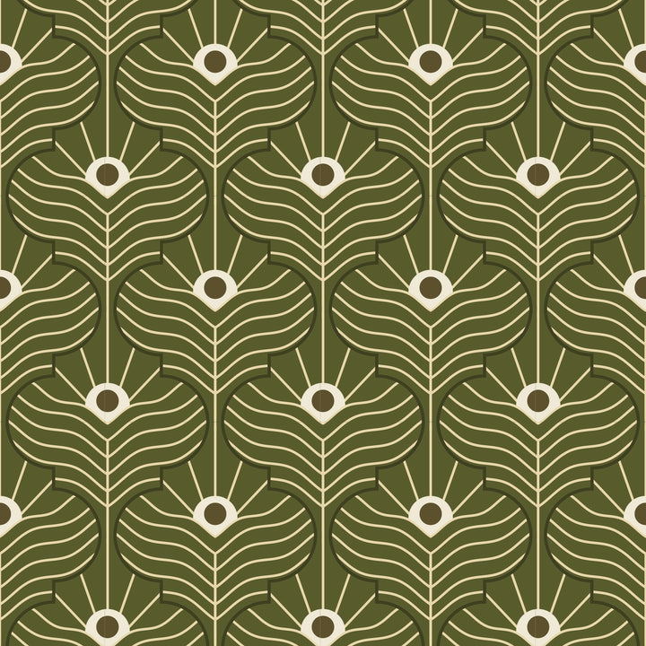 Moroccan Peacock - Olive Wallpaper