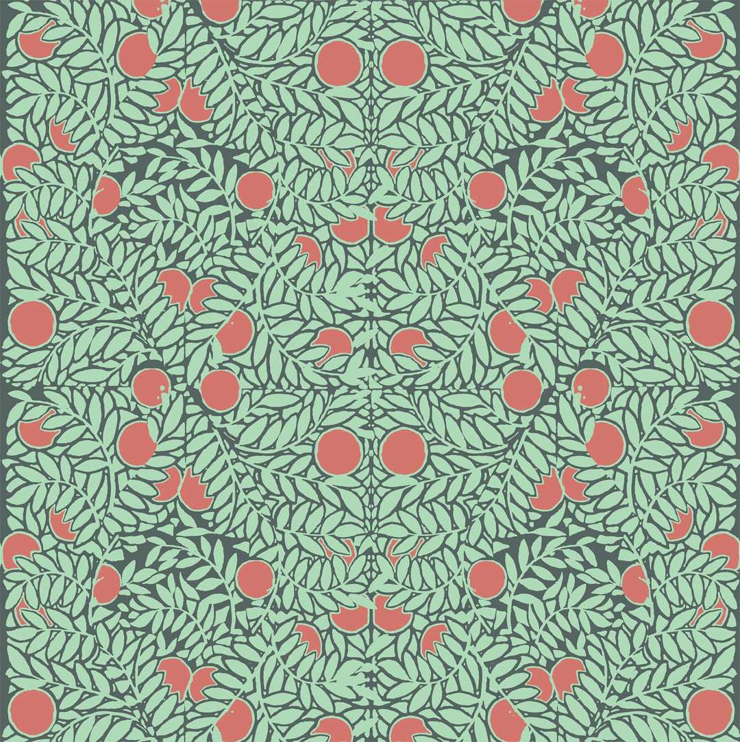 Orange Bush - Mint & Coral Floral Wallpaper