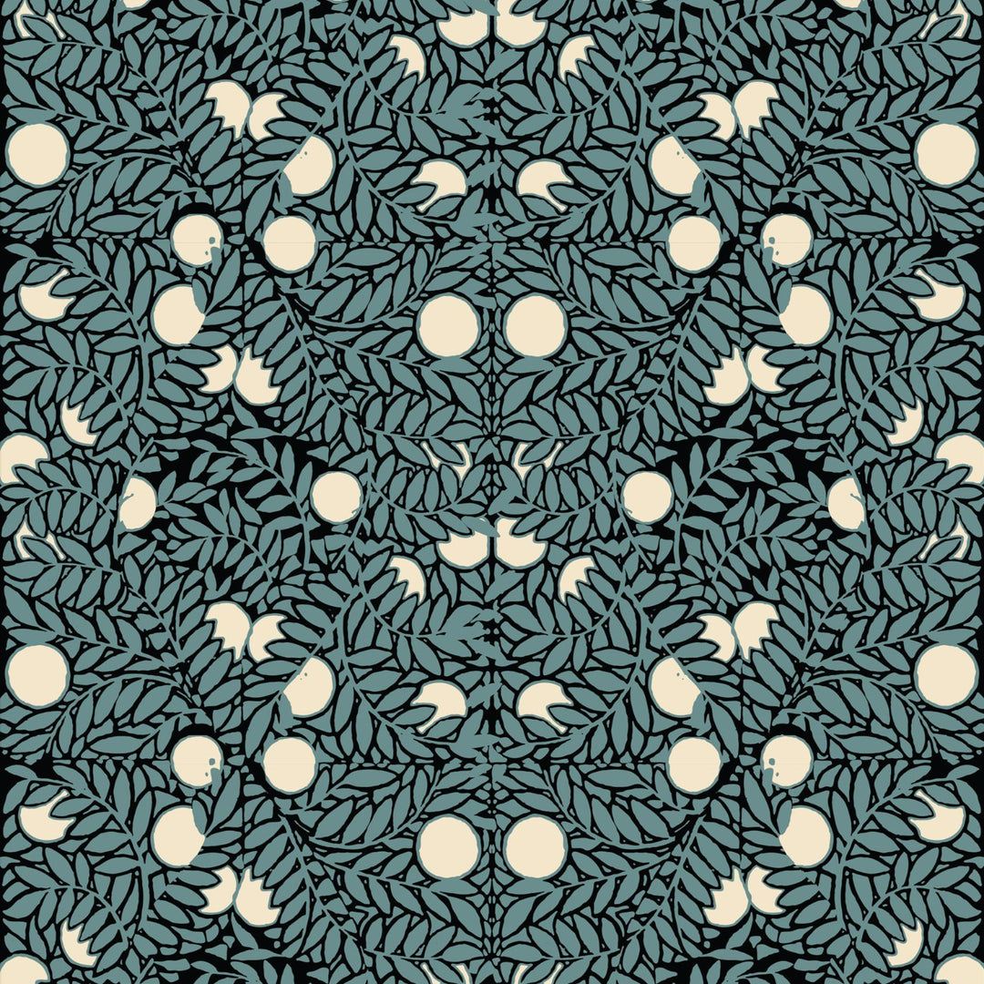 Orange Bush - Blue & Cream Floral Wallpaper