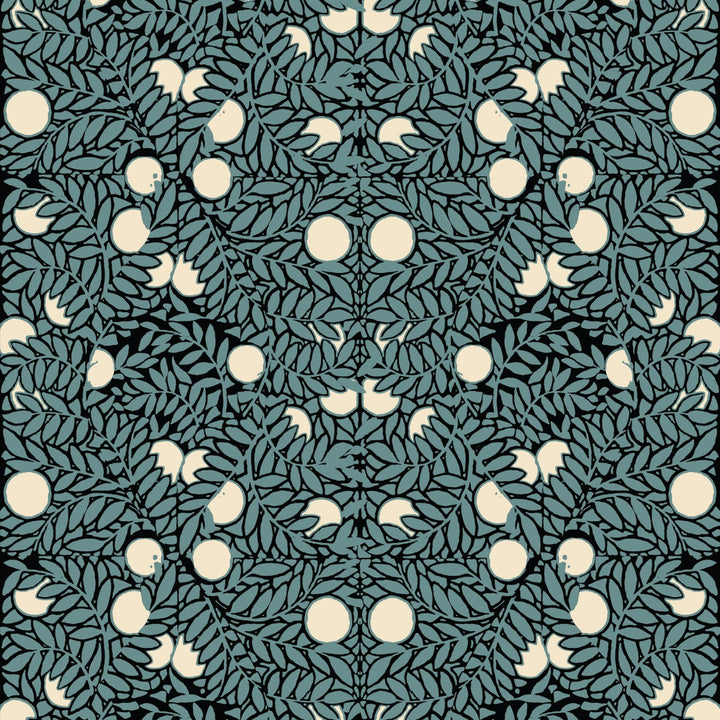 Orange Bush - Blue & Cream Floral Wallpaper