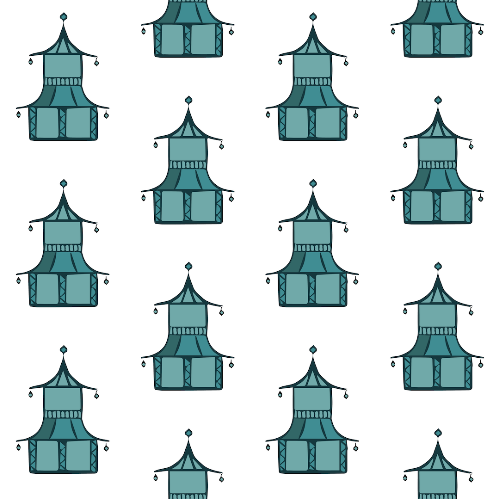Pagoda - Teal Wallpaper by Bohemian Bungalow