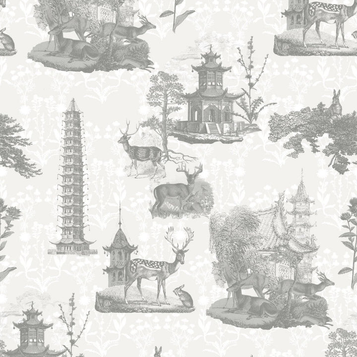 Pagoda Toile - Charcoal Wallpaper