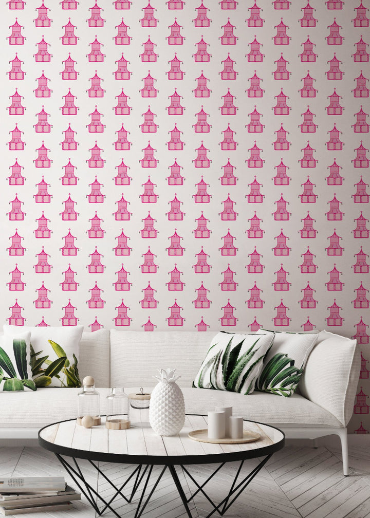 Pagoda - Hot Pink Wallpaper by Bohemian Bungalow
