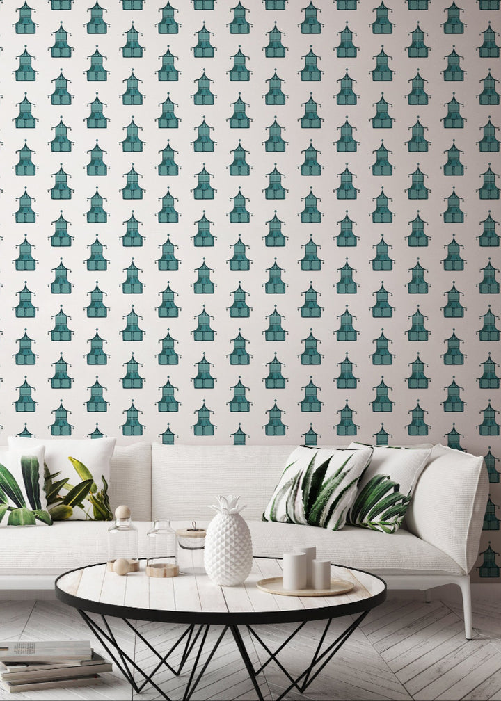 Pagoda - Teal Wallpaper by Bohemian Bungalow