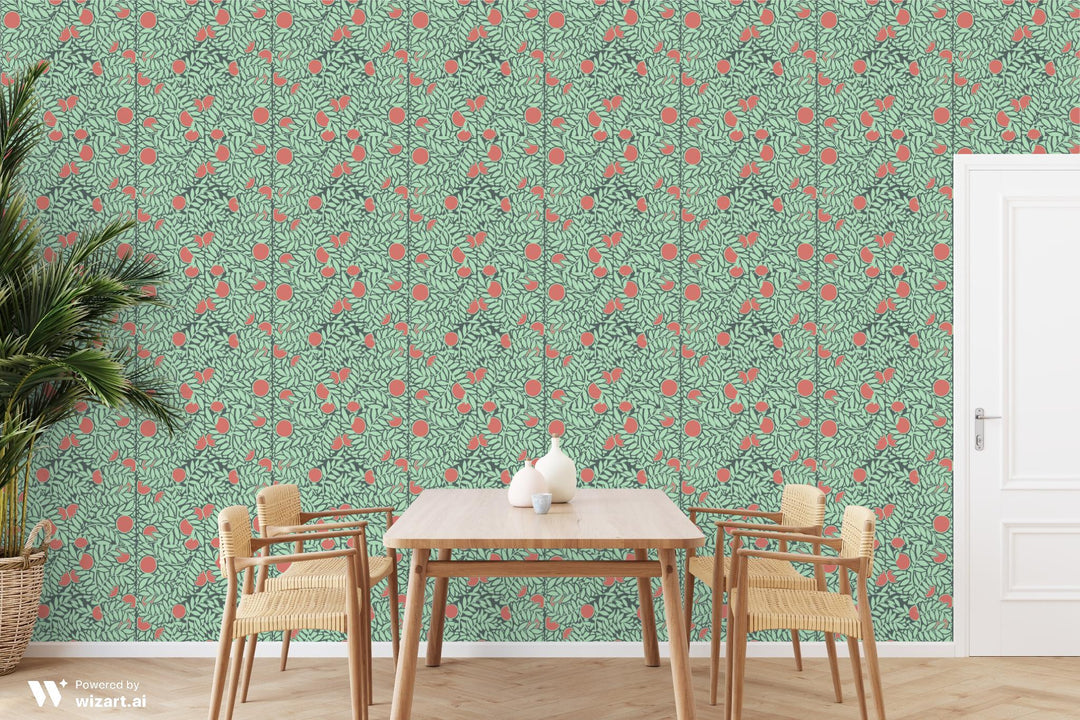 Orange Grove - Mint Coral Floral Wallpaper