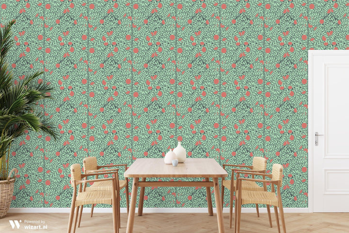 Orange Grove - Mint Coral Floral Wallpaper