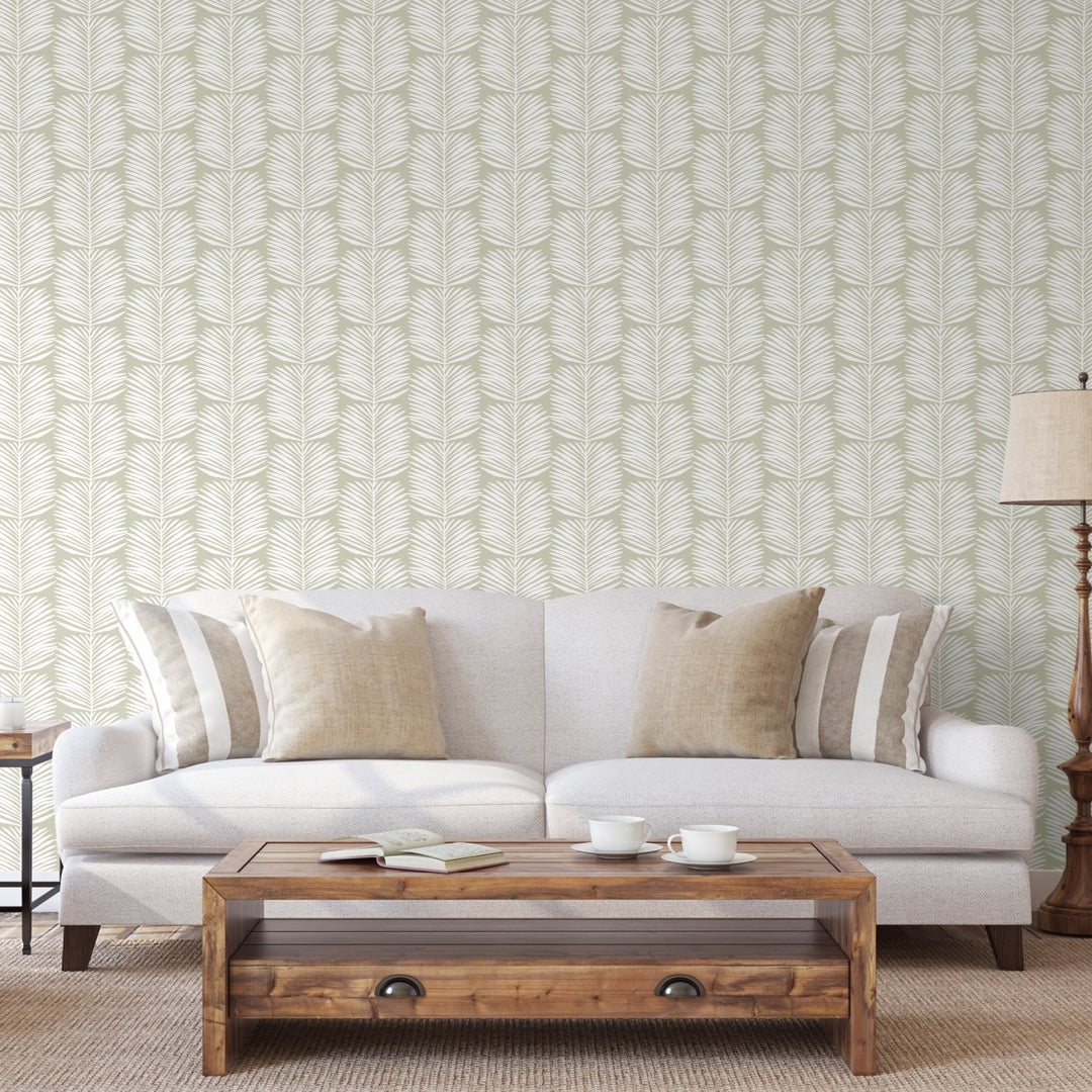 Betty White Palm Leaves - Seagrass Floral Wallpaper