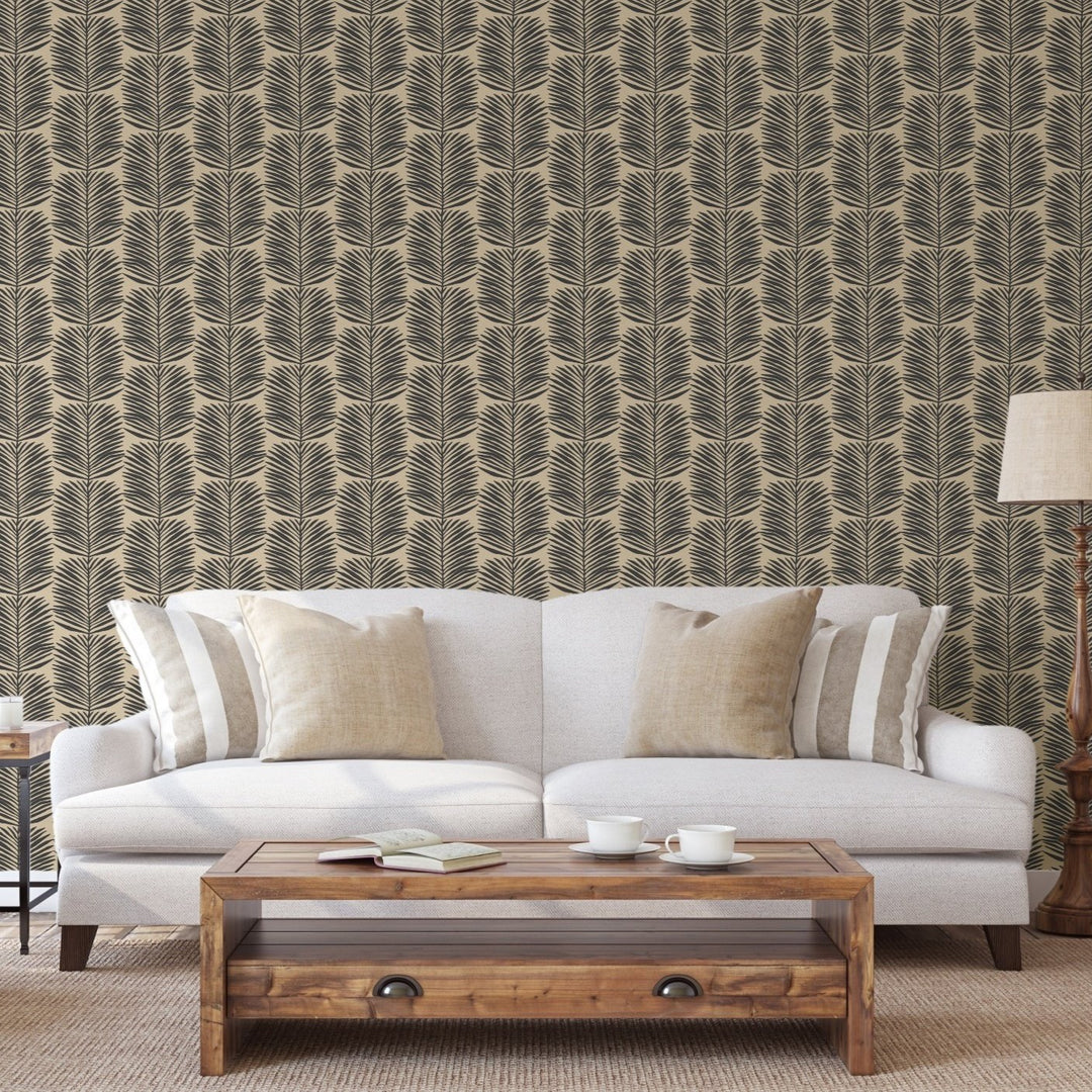 Betty White Palm Leaves - Camel Floral Wallpaper