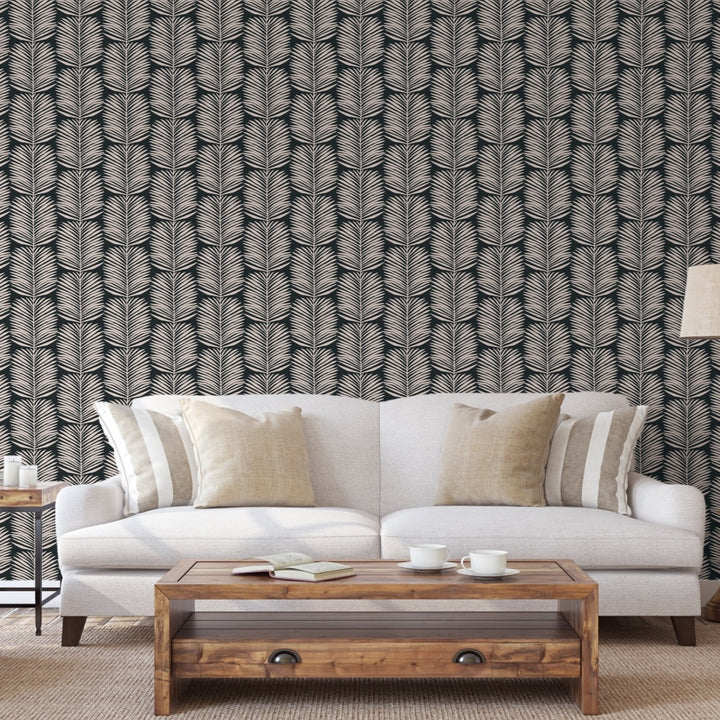 Betty White Palm Leaves - Black Blush Floral Wallpaper