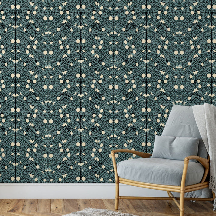 Orange Bush - Blue & Cream Floral Wallpaper