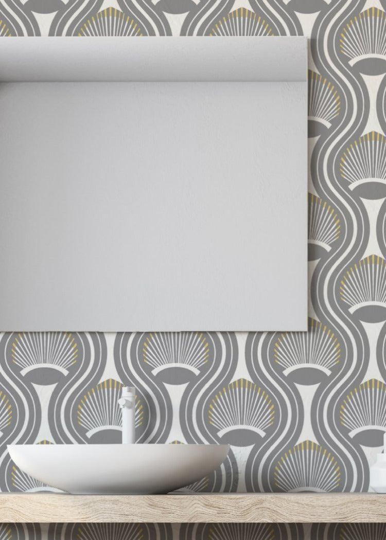 African Art Deco Shell - Gray Wallpaper by Julianne Taylor Style