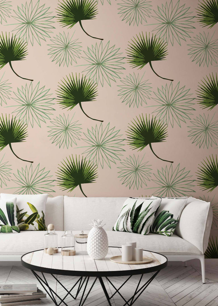 Cabbage Palm - Pink Floral Wallpaper by Bohemian Bungalow